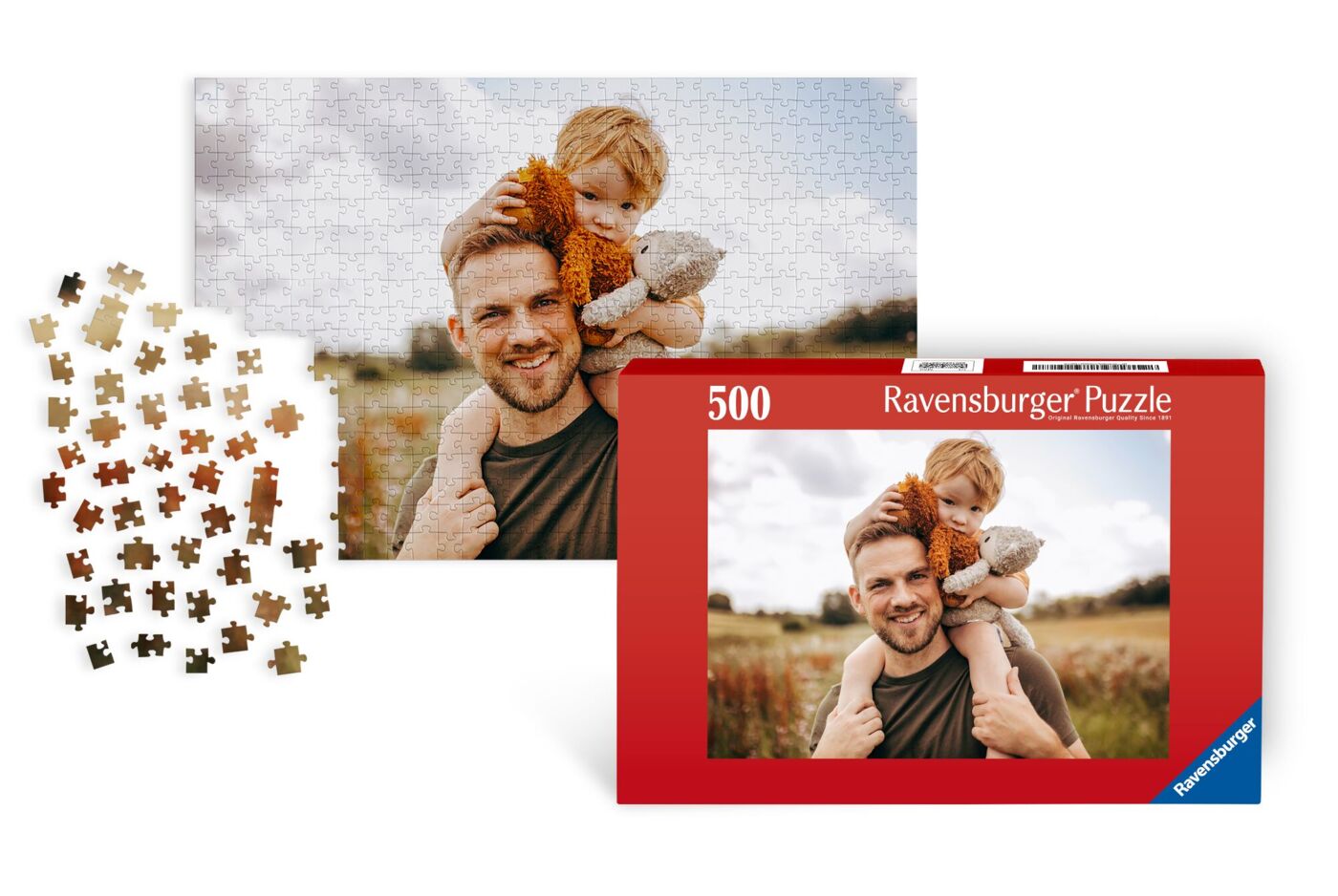 Ravensburger fotopuzzel van 500 stukjes met een vader en kind in de natuur