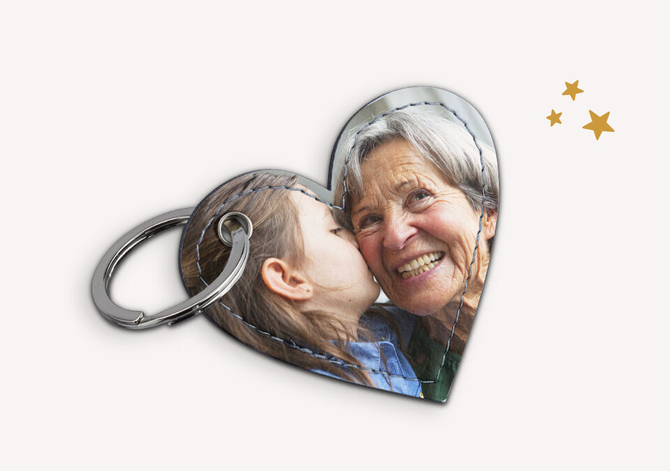 Porte-clés en forme de cœur avec photo dessus
