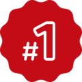 Émblem rouge avec le chiffre un en blanc.