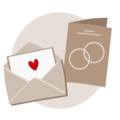 Deux enveloppes brunes avec une carte de vœux avec un cœur.