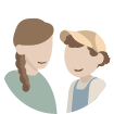 Illustration de deux personnes, une femme avec une tresse et un enfant avec un bonnet, souriant chaleureusement.