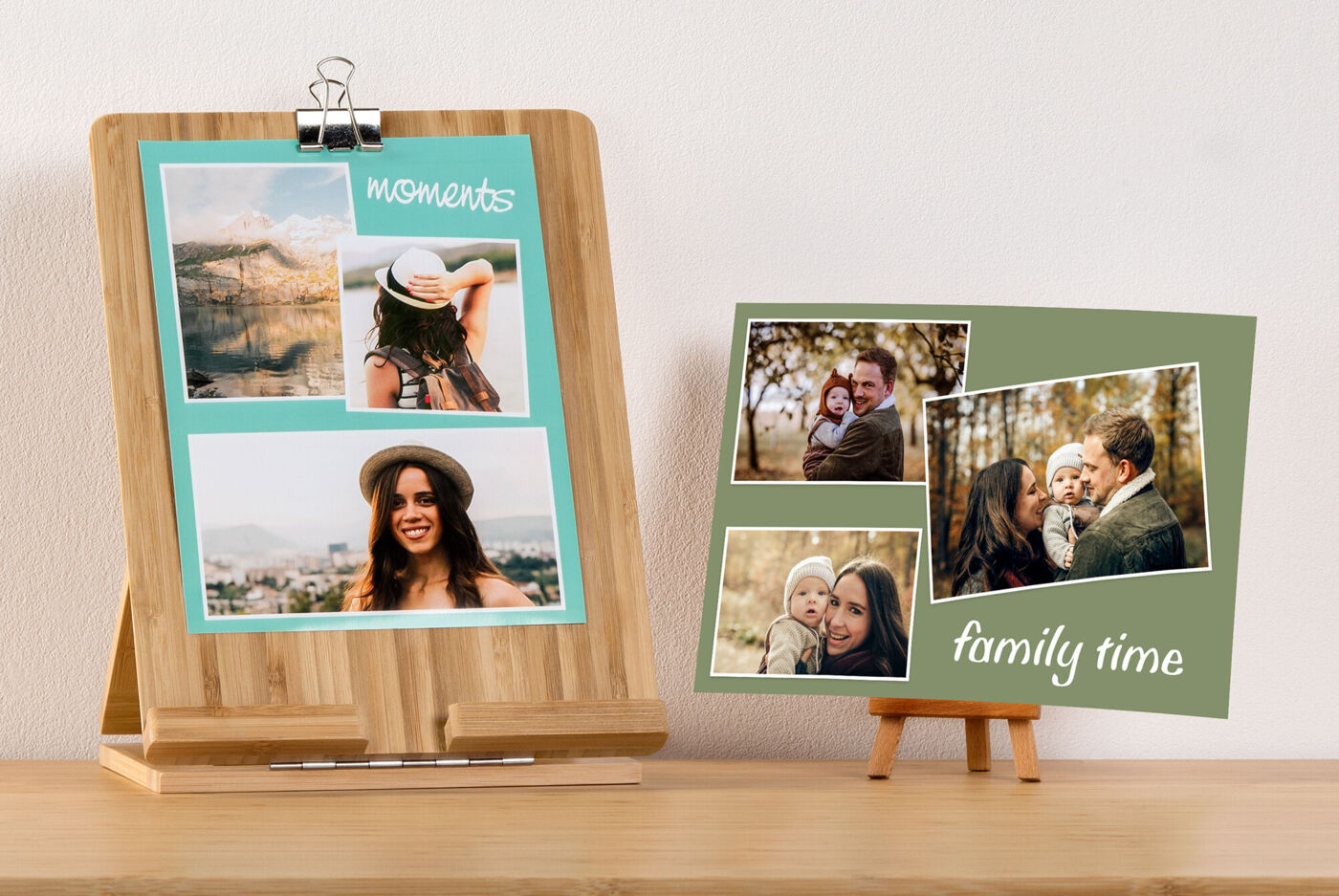 Une fresque artistique et une carte créative illustrent des moments familiaux joyeux, parfaits pour préserver des souvenirs.