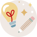 Une ampoule avec un petit cœur rouge et un crayon sur un fond clair.